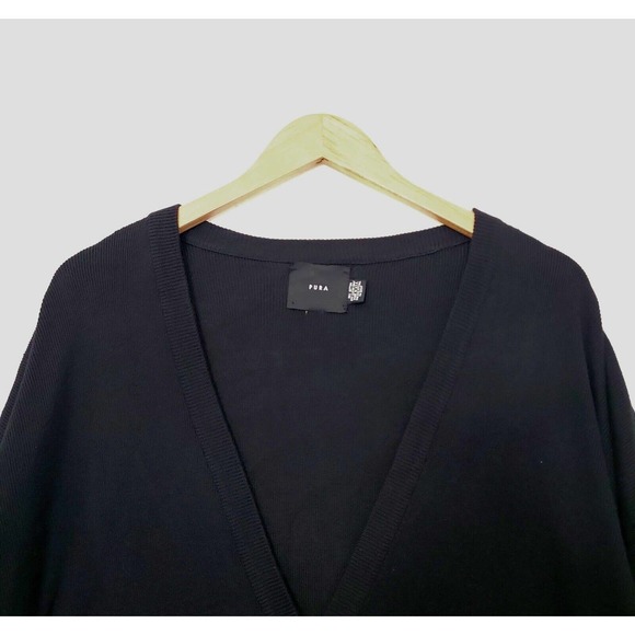 Pura Cardigan Sweater Button Front‎ Oversized Minimalist Relaxed Black Size 1X - Picture 3 of 8